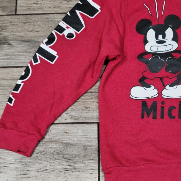 Vtg Disney red Mickey 2XL sweatshirt spellout sleeve - Picture 3 of 8